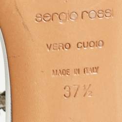 Pre Owned Sergio Rossi Silver Leather Crystal Embellished Ankle Wrap Flat Slides Size 37.5