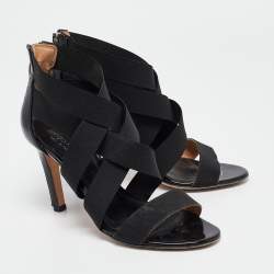 Sergio Rossi Black Patent and Fabric Strappy Sandals Size 36.5