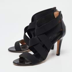 Sergio Rossi Black Patent and Fabric Strappy Sandals Size 36.5