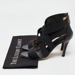 Sergio Rossi Black Patent and Fabric Strappy Sandals Size 36.5