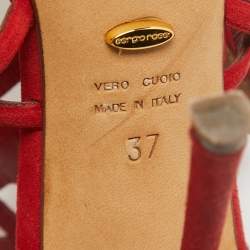 Sergio Rossi Red Suede Puzzle Caged Sandals Size 37