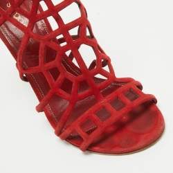 Sergio Rossi Red Suede Puzzle Caged Sandals Size 37