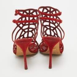 Sergio Rossi Red Suede Puzzle Caged Sandals Size 37