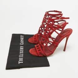 Sergio Rossi Red Suede Puzzle Caged Sandals Size 37