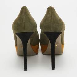 Pre Owned Sergio Rossi Army Green Suede Peep Toe Platform Pumps Size 40