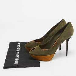 Pre Owned Sergio Rossi Army Green Suede Peep Toe Platform Pumps Size 40