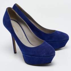 Sergio Rossi Blue Suede Platform Pumps Size 38