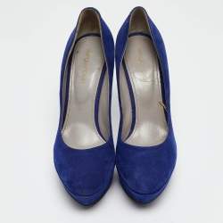 Sergio Rossi Blue Suede Platform Pumps Size 38