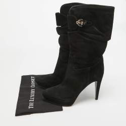 Pre Owned Sergio Rossi Black Suede Buckle Mid Calf Boots Size 40 