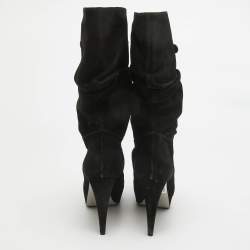 Pre Owned Sergio Rossi Black Suede Buckle Mid Calf Boots Size 40 