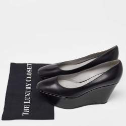 Sergio Rossi Black Leather Wedge Platform Pumps Size 38