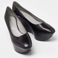 Sergio Rossi Black Leather Wedge Platform Pumps Size 38