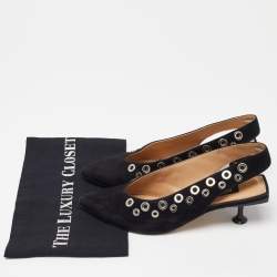 Sergio Rossi Black Suede SR Eyelet Slingback Sandals Size 37