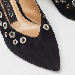 Sergio Rossi Black Suede SR Eyelet Slingback Sandals Size 37