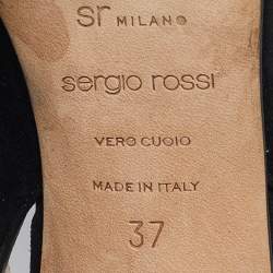 Sergio Rossi Black Suede SR Eyelet Slingback Sandals Size 37