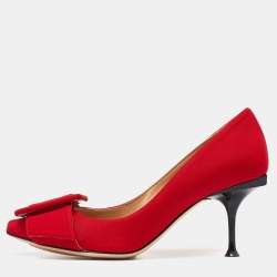 Sergio Rossi Red Satin Buckle Pumps Size 35.5