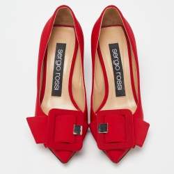 Sergio Rossi Red Satin Buckle Pumps Size 35.5