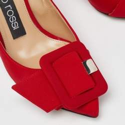 Sergio Rossi Red Satin Buckle Pumps Size 35.5