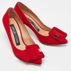 Sergio Rossi Red Satin Buckle Pumps Size 35.5