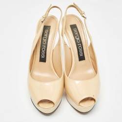 Sergio Rossi Beige Patent Leather Peep Toe Slingback Pumps Size 36