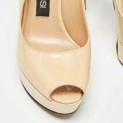 Sergio Rossi Beige Patent Leather Peep Toe Slingback Pumps Size 36