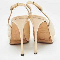 Sergio Rossi Beige Patent Leather Peep Toe Slingback Pumps Size 36