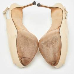 Sergio Rossi Beige Patent Leather Peep Toe Slingback Pumps Size 36