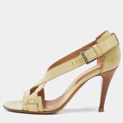 Sergio Rossi Beige Patent Leather Strappy Sandals Size 37