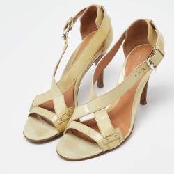 Sergio Rossi Beige Patent Leather Strappy Sandals Size 37