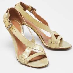 Sergio Rossi Beige Patent Leather Strappy Sandals Size 37