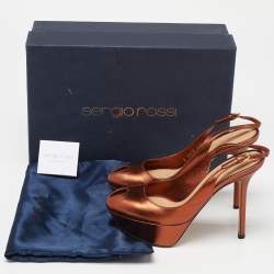 Sergio Rossi Metallic Brown Leather Cachet Peep Toe Platform Slingback Sandals Size 36.5