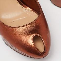 Sergio Rossi Metallic Brown Leather Cachet Peep Toe Platform Slingback Sandals Size 36.5