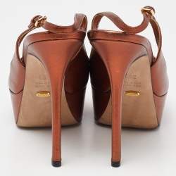 Sergio Rossi Metallic Brown Leather Cachet Peep Toe Platform Slingback Sandals Size 36.5