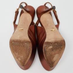 Sergio Rossi Metallic Brown Leather Cachet Peep Toe Platform Slingback Sandals Size 36.5
