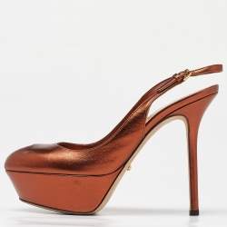 Sergio Rossi Metallic Brown Leather Cachet Peep Toe Platform Slingback Sandals Size 36.5