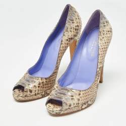 Pre Owned Sergio Rossi Beige Python Leather Peep Toe Pumps Size 37.5