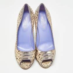 Pre Owned Sergio Rossi Beige Python Leather Peep Toe Pumps Size 37.5