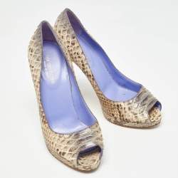 Pre Owned Sergio Rossi Beige Python Leather Peep Toe Pumps Size 37.5