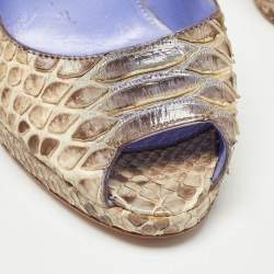 Pre Owned Sergio Rossi Beige Python Leather Peep Toe Pumps Size 37.5