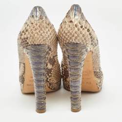 Pre Owned Sergio Rossi Beige Python Leather Peep Toe Pumps Size 37.5