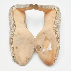 Pre Owned Sergio Rossi Beige Python Leather Peep Toe Pumps Size 37.5