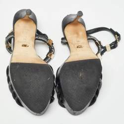 Sergio Rossi Black/Metallic Grey Leather Strappy Platform Sandals Size 36