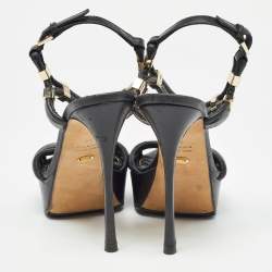 Sergio Rossi Black/Metallic Grey Leather Strappy Platform Sandals Size 36