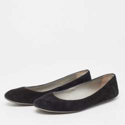 Sergio Rossi Black Suede Round Toe Ballet Flats Size 39.5