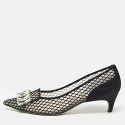 Sergio Rossi Black Suede and Mesh Crystals Pumps Size 37
