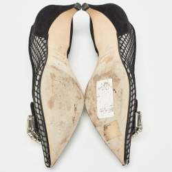 Sergio Rossi Black Suede and Mesh Crystals Pumps Size 37