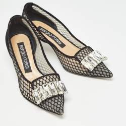 Sergio Rossi Black Suede and Mesh Crystals Pumps Size 37