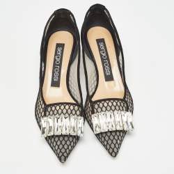 Sergio Rossi Black Suede and Mesh Crystals Pumps Size 37