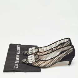Sergio Rossi Black Suede and Mesh Crystals Pumps Size 37