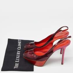 Sergio Rossi Burgundy/Red Patent Leather Cachet Slingback Pumps Size 39